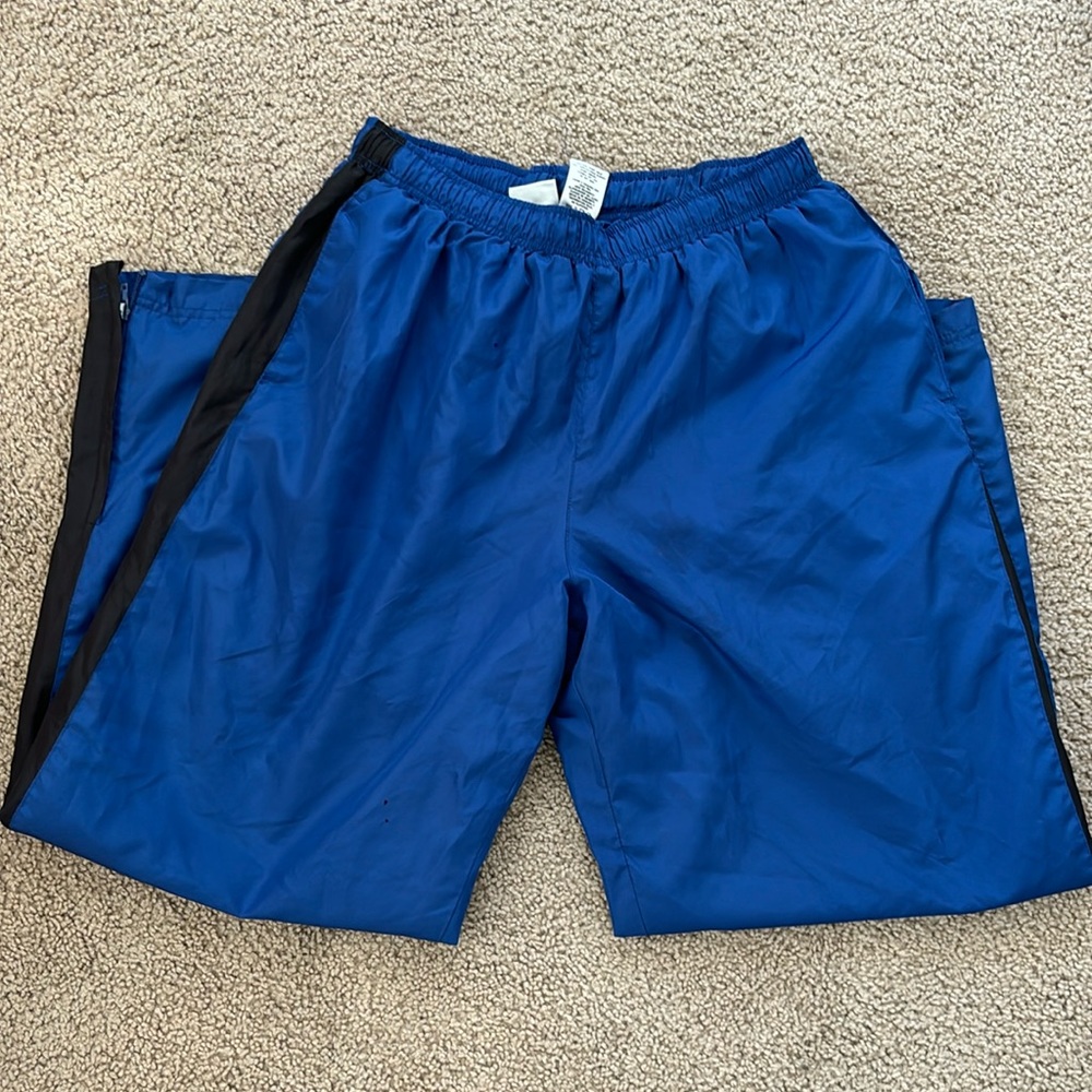 Blue w black stripe windbreaker style pants